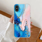 Blue Gradient Marble Customize Anti Yellow Clear Case For iPhone Xs Max