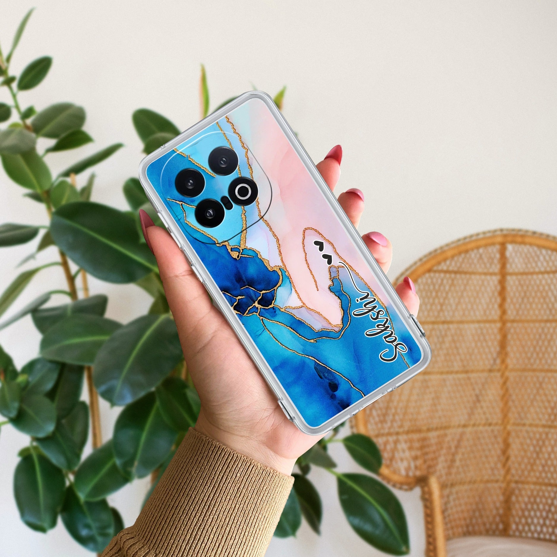 Blue Gradient Marble Customize Transparent Silicon Case For iQOO - ShopOnCliQ
