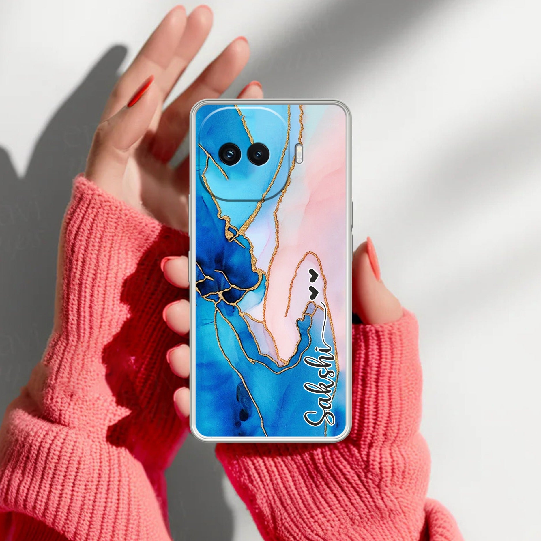 Blue Gradient Marble Customize Transparent Silicon Case For iQOO 15R 5G