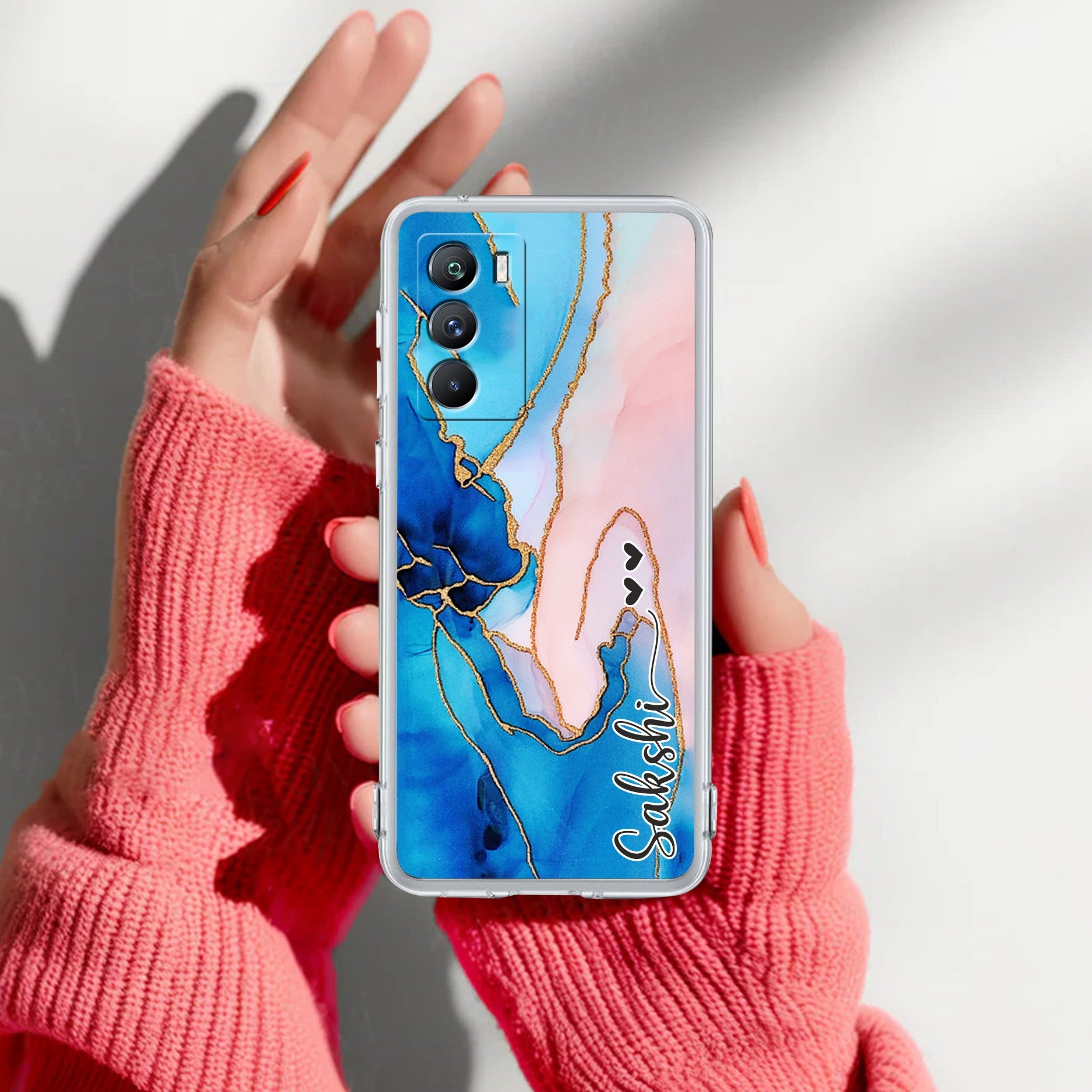 Blue Gradient Marble Customize Transparent Silicon Case For iQOO 9 SE 5G