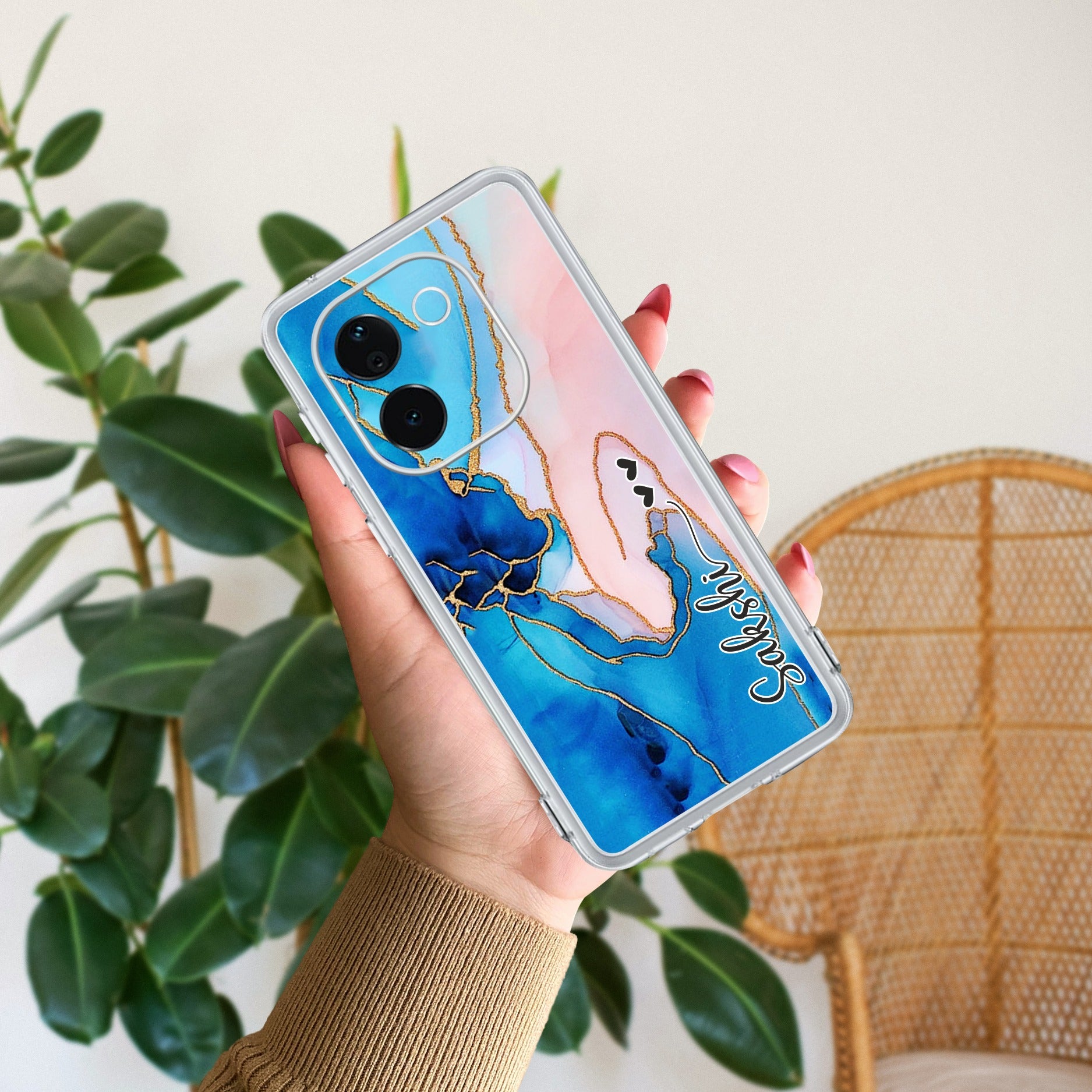 Blue Gradient Marble Customize Transparent Silicon Case For iQOO Z9s Pro 5G