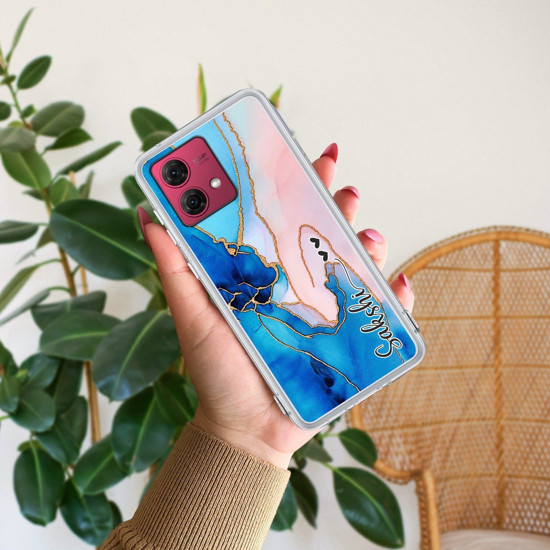 Blue Gradient Marble Customize Anti Yellow Case For Motorola G84 5G