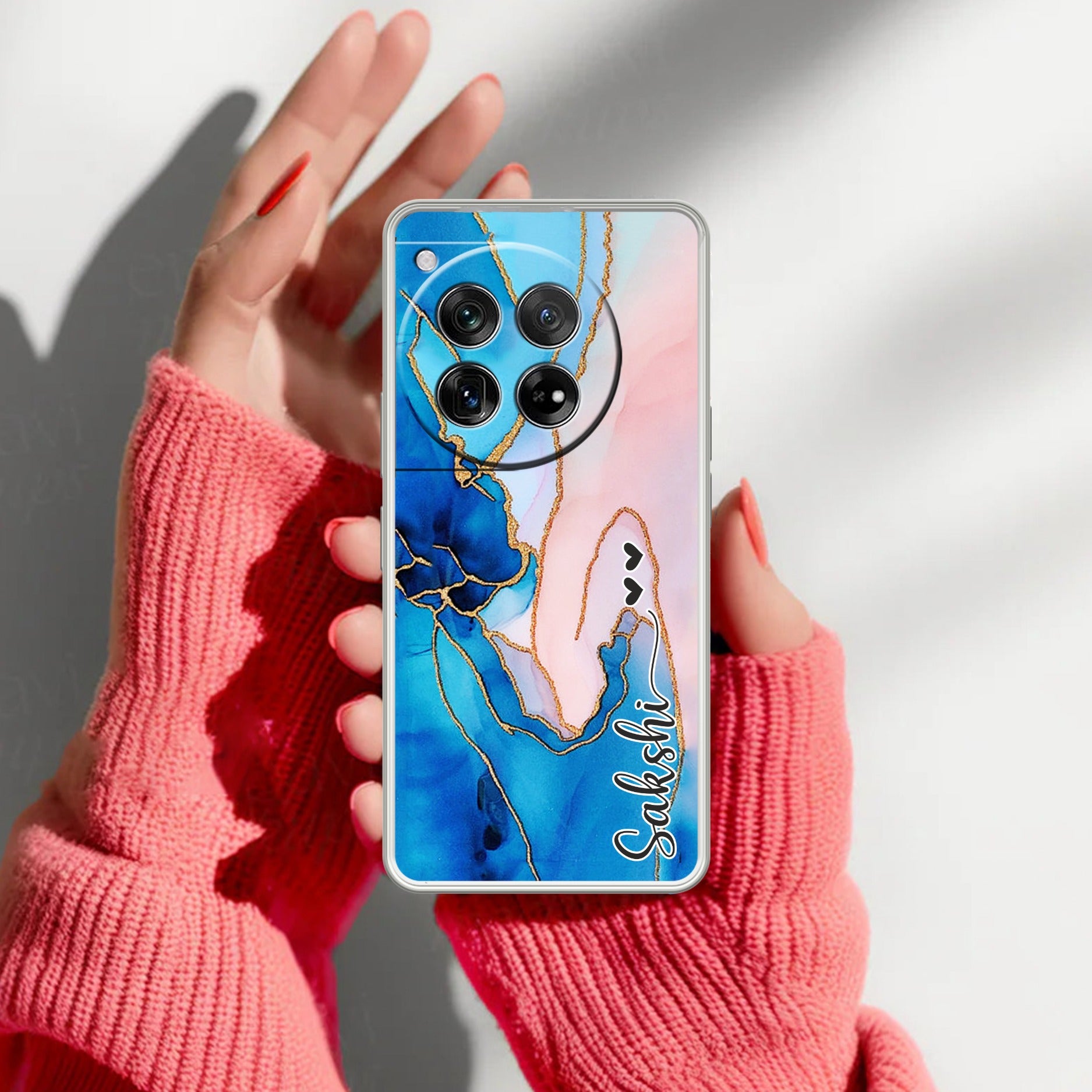 Blue Gradient Marble Customize Transparent Silicon Case For OnePlus 12 5G