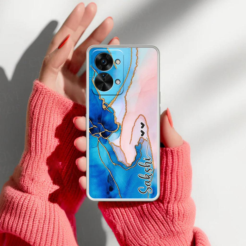 Blue Gradient Marble Customize Anti Yellow Case For OnePlus Nord 2T 5G