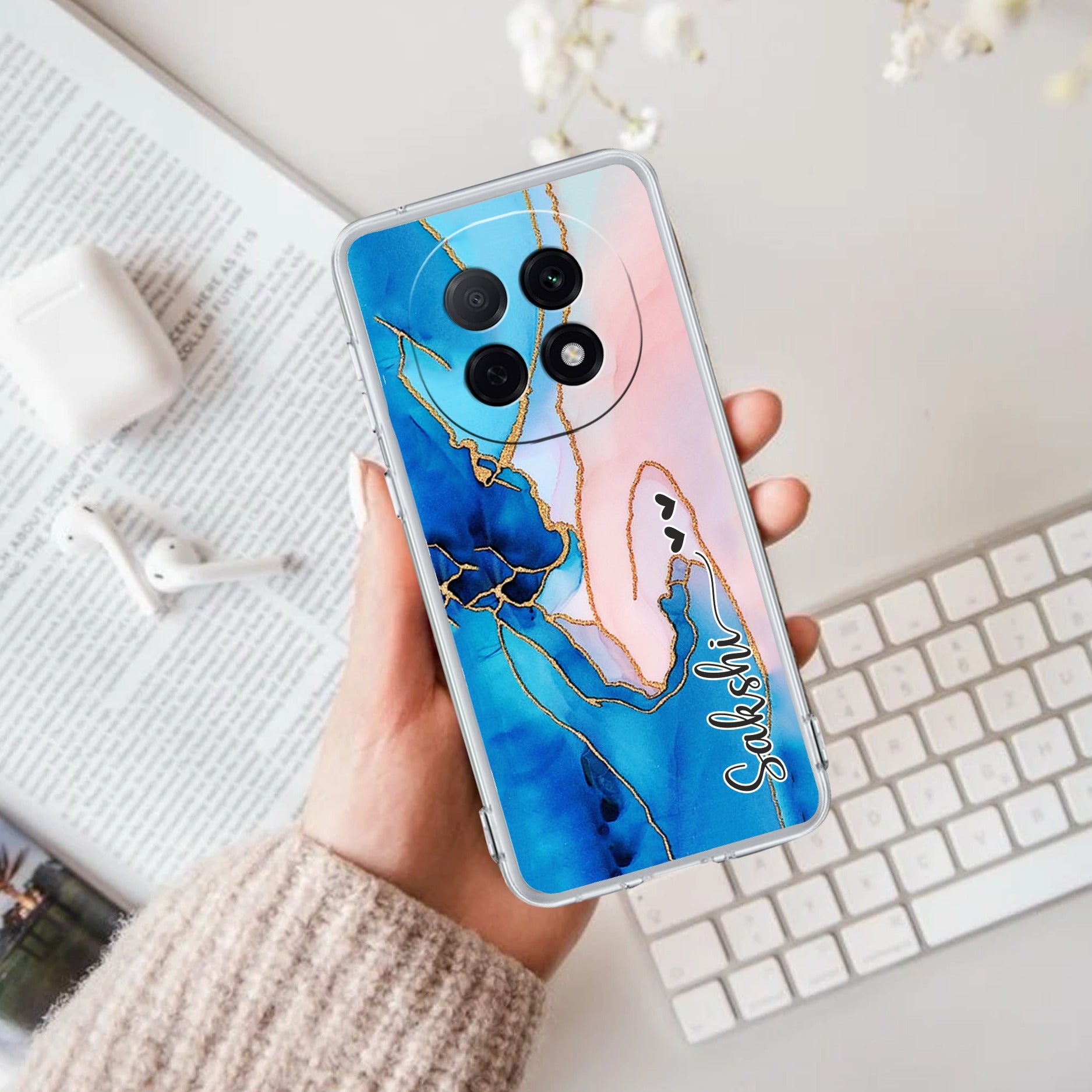 Blue Gradient Marble Customize Transparent Silicon Case For Oppo F29 Pro 5G