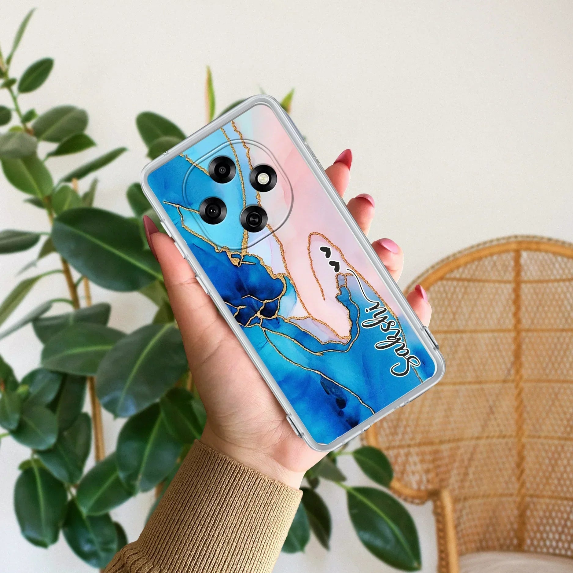 Blue Gradient Marble Customize Anti Yellow Case For Oppo F31 Pro 5G