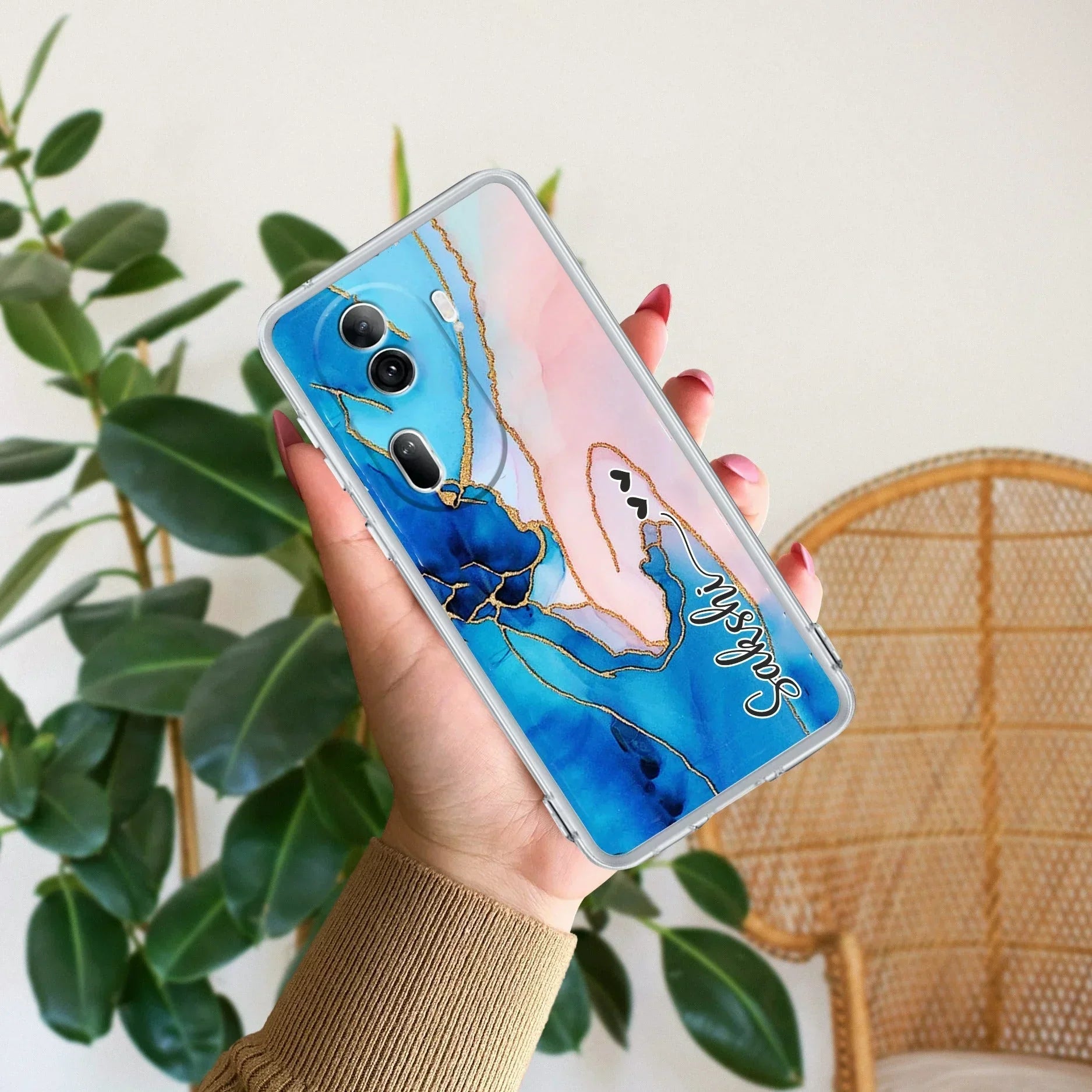 Blue Gradient Marble Customize Anti Yellow Case For Oppo Reno 11 Pro 5G