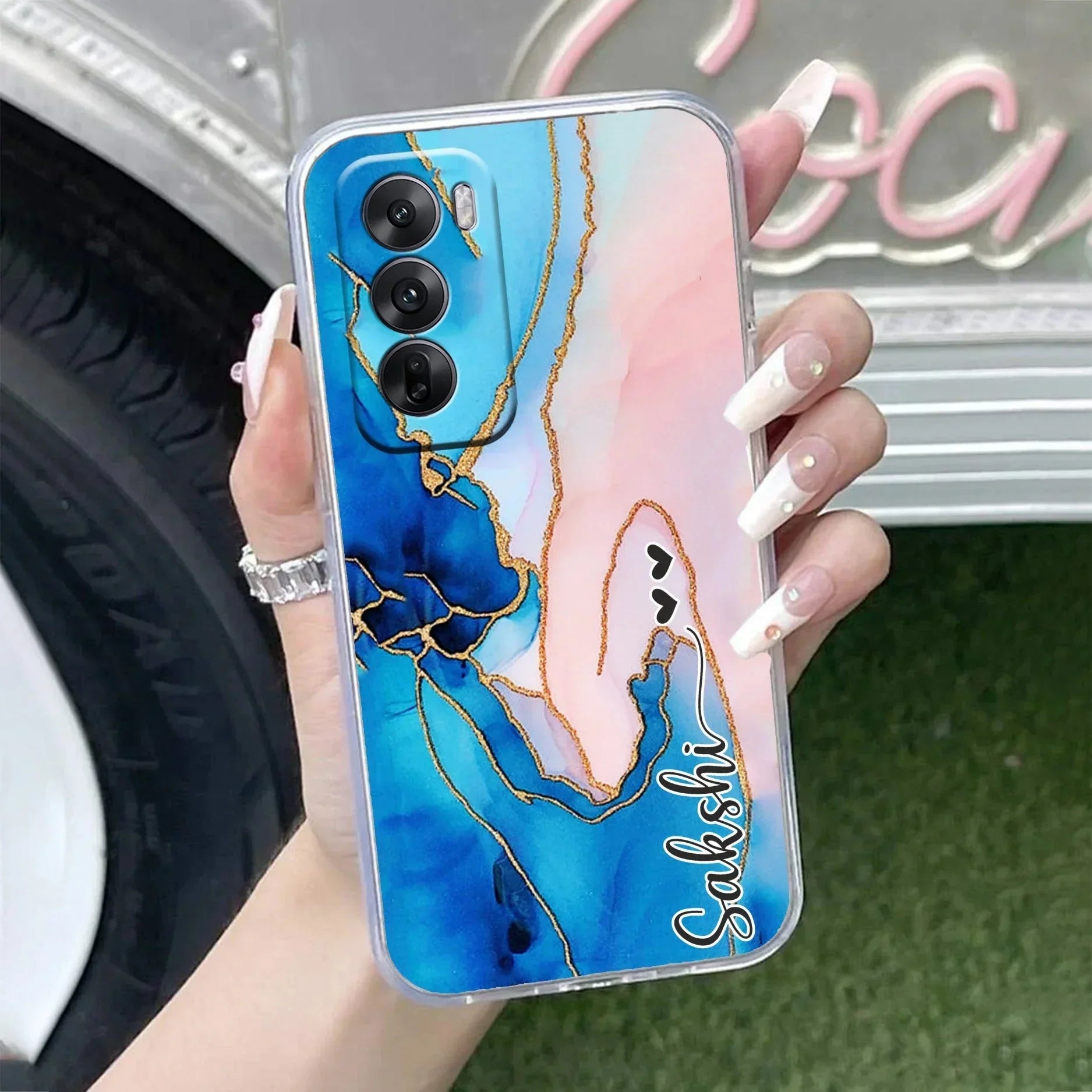 Blue Gradient Marble Customize Anti Yellow Case For Oppo Reno 12 Pro 5G