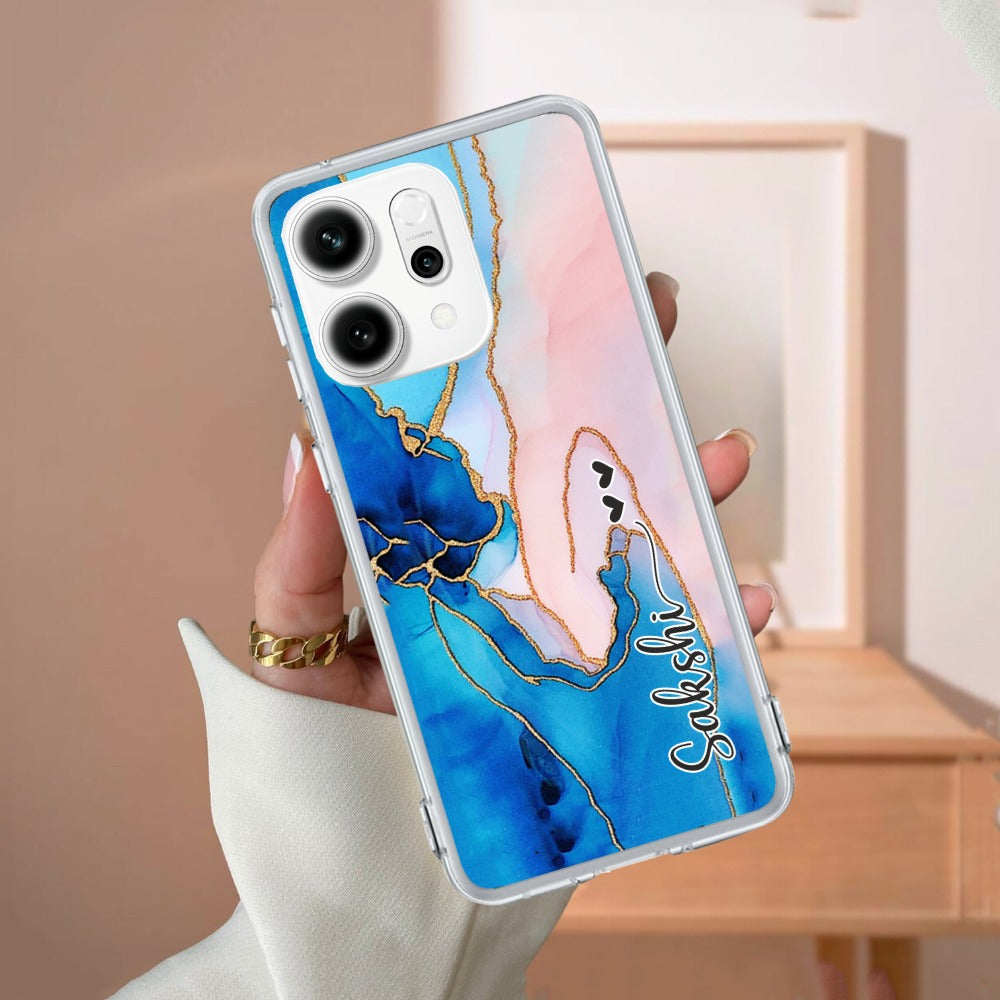 Blue Gradient Marble Customize Anti Yellow Case For Oppo Reno 14 5G