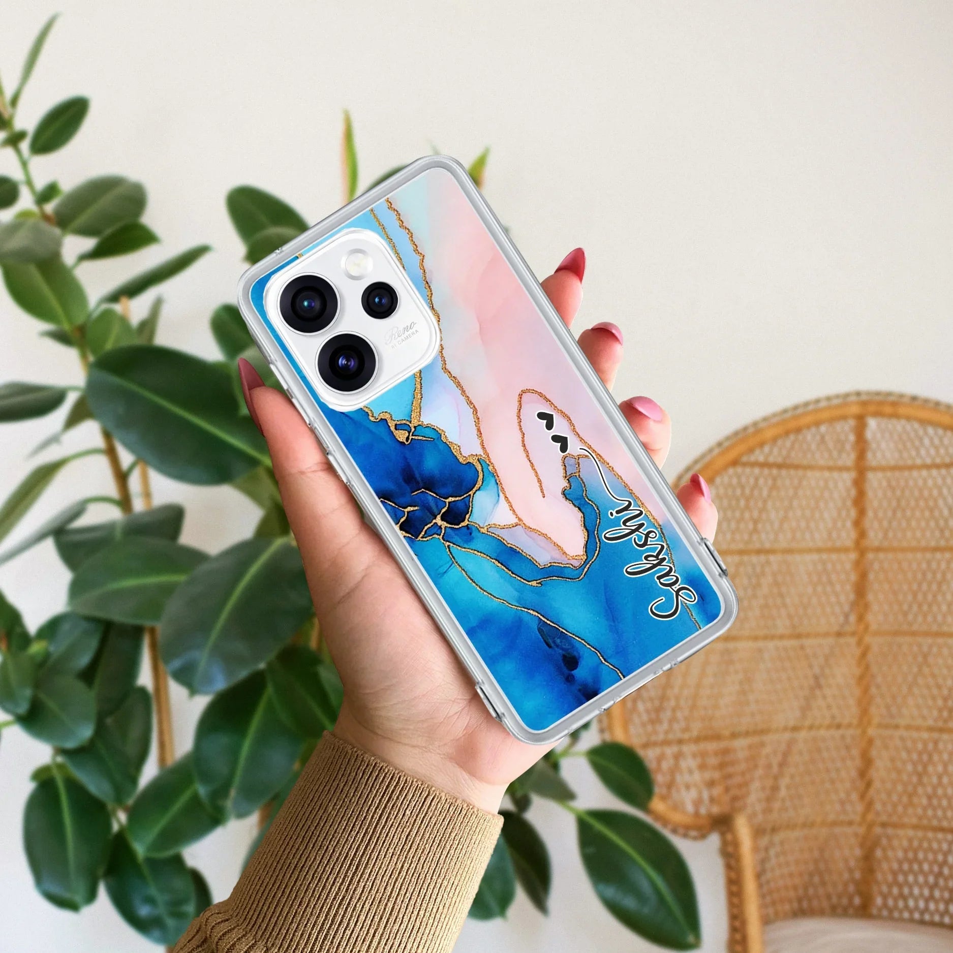 Blue Gradient Marble Customize Anti Yellow Case For Oppo Reno 15 Pro Mini 5G