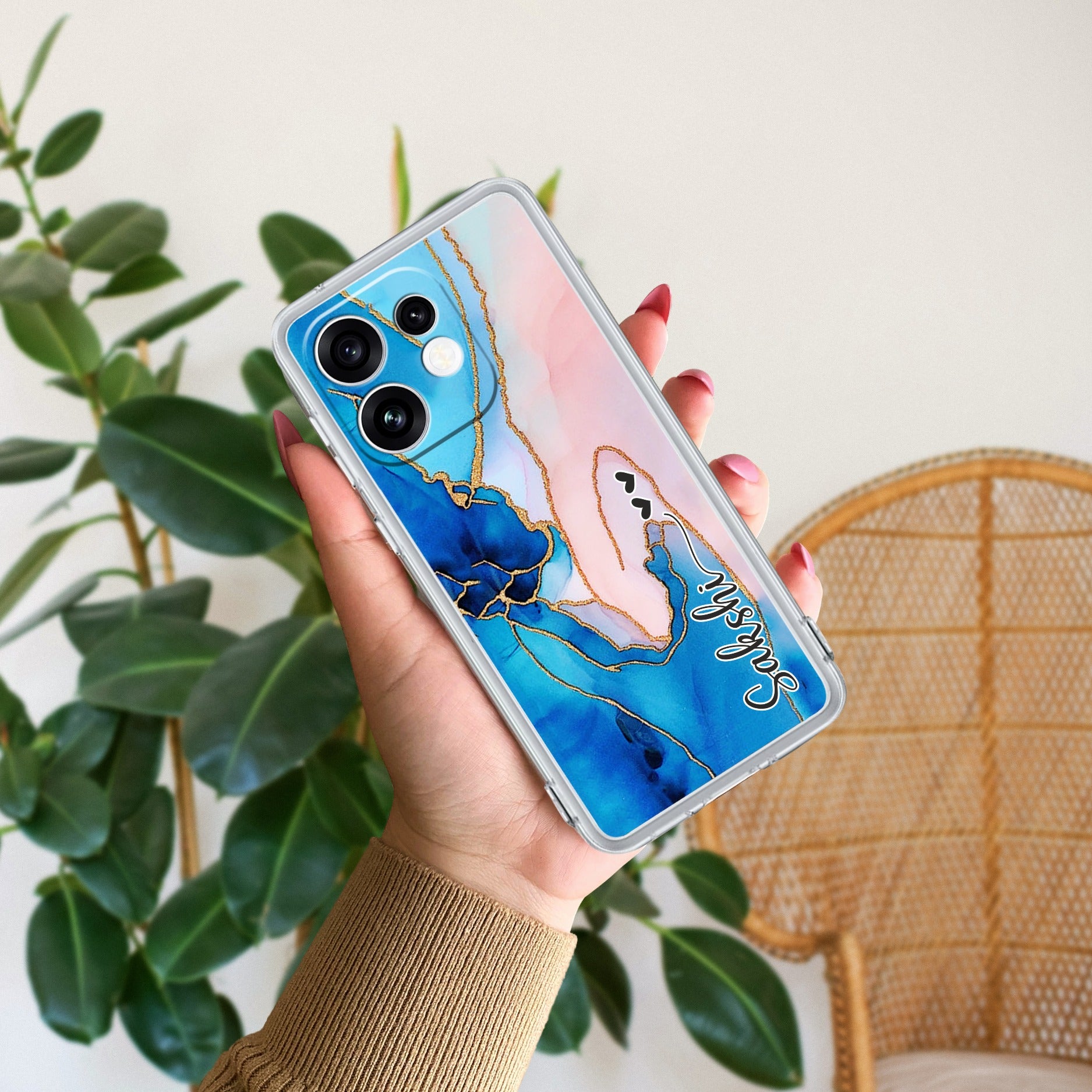 Blue Gradient Marble Customize Anti Yellow Case For Oppo Reno 16 5G