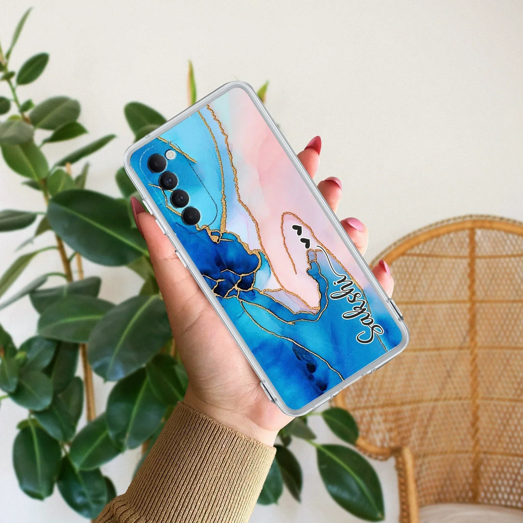 Blue Gradient Marble Customize Anti Yellow Case For Oppo Reno 4 Pro