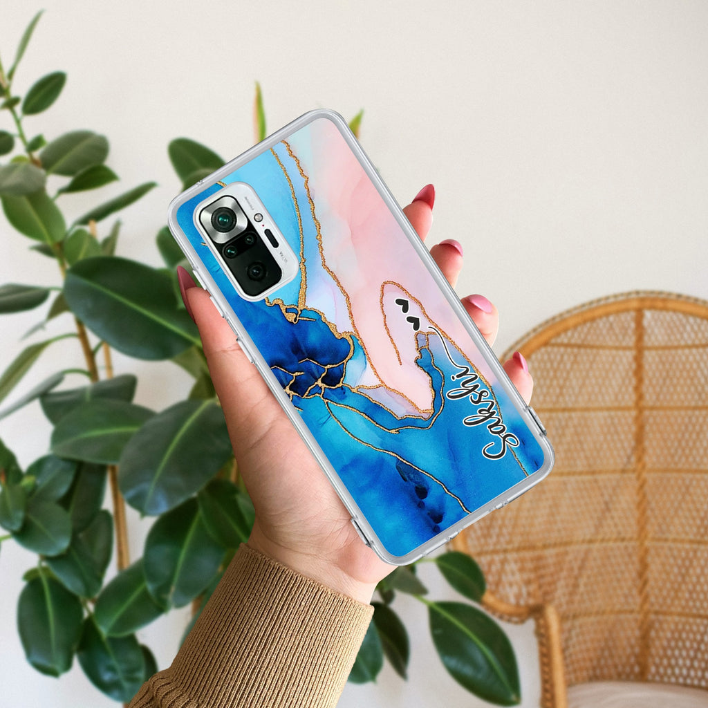 Blue Gradient Marble Customize Anti Yellow Case For Redmi Note 10 Pro / Redmi Note 10 Pro Max