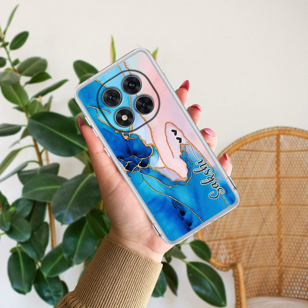 Blue Gradient Marble Customize Transparent Silicon Case For Redmi Note 14 Pro 5G
