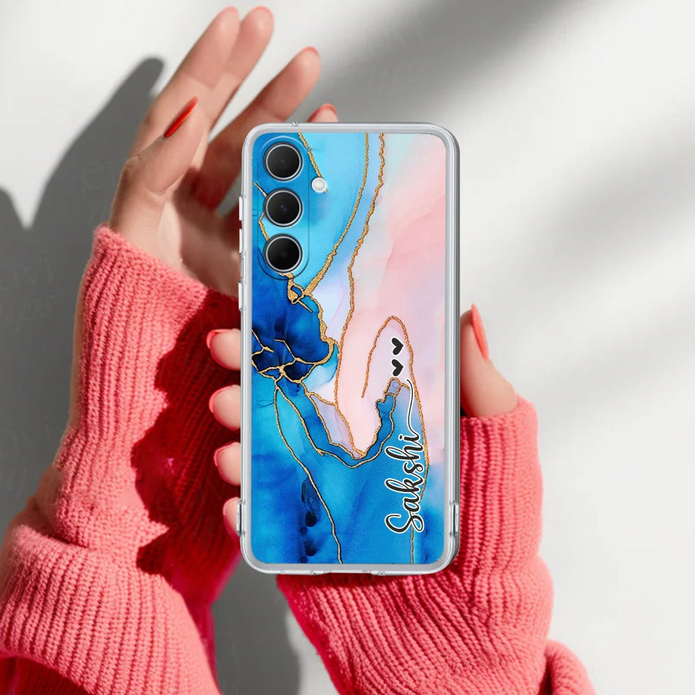 Blue Gradient Marble Customize Transparent Silicon Case For Samsung