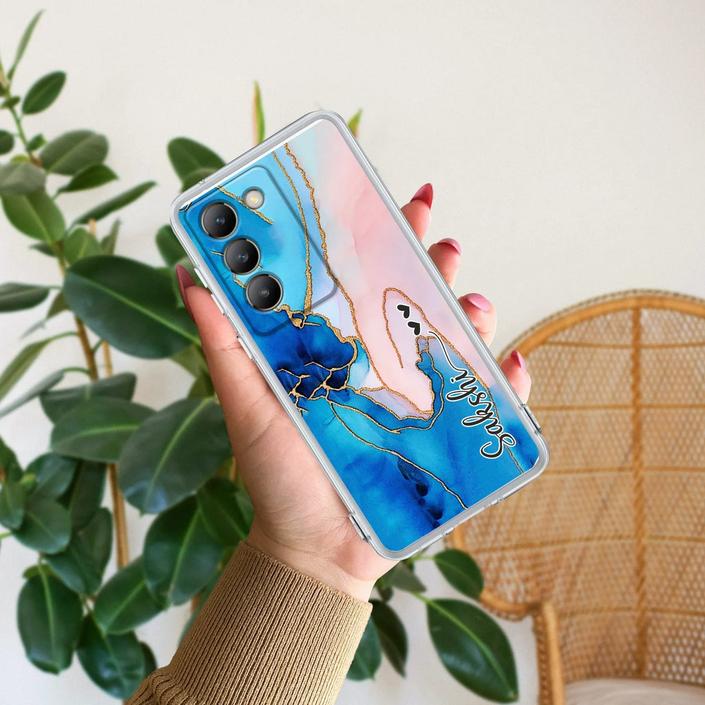 Blue Gradient Marble Customize Transparent Silicon Case For Vivo - ShopOnCliQ