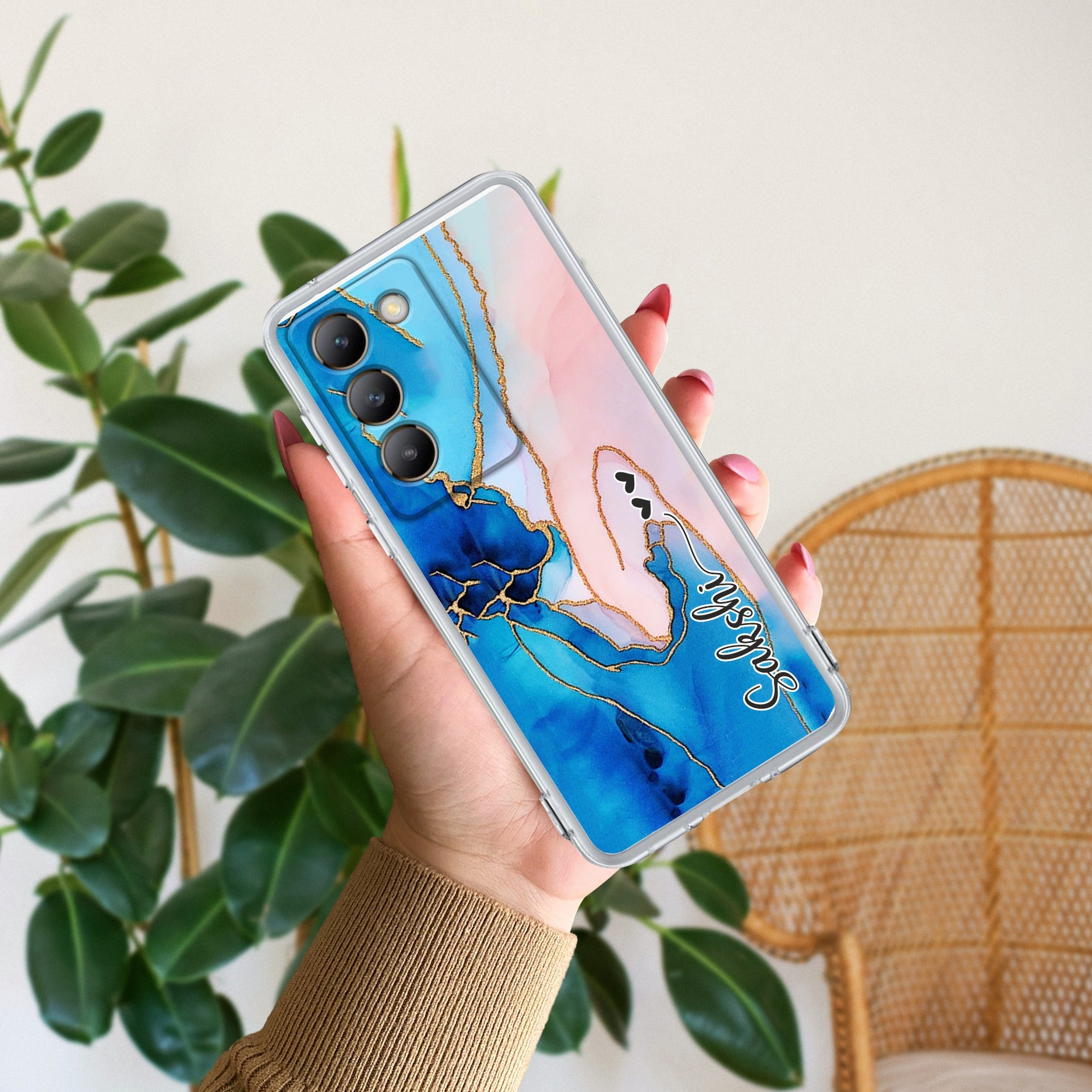 Blue Gradient Marble Customize Transparent Silicon Case For Vivo T3 5G