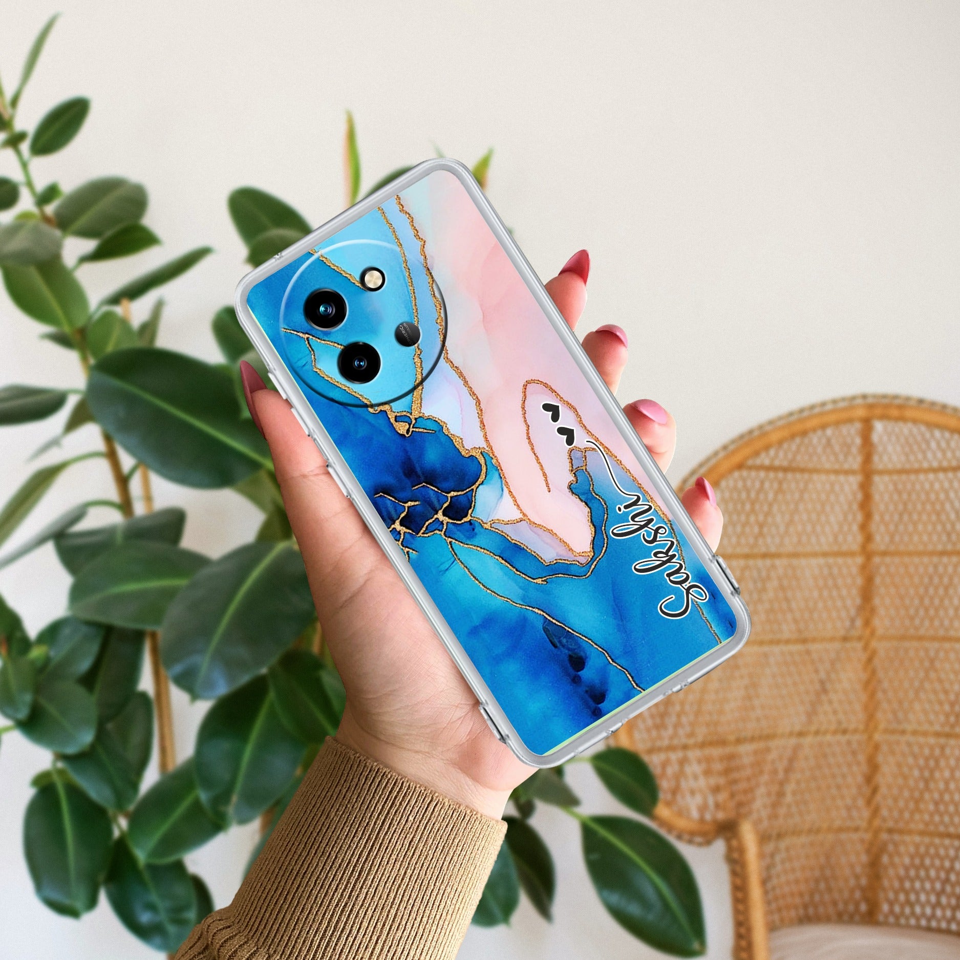 Blue Gradient Marble Customize Transparent Silicon Case For Vivo T3X 5G