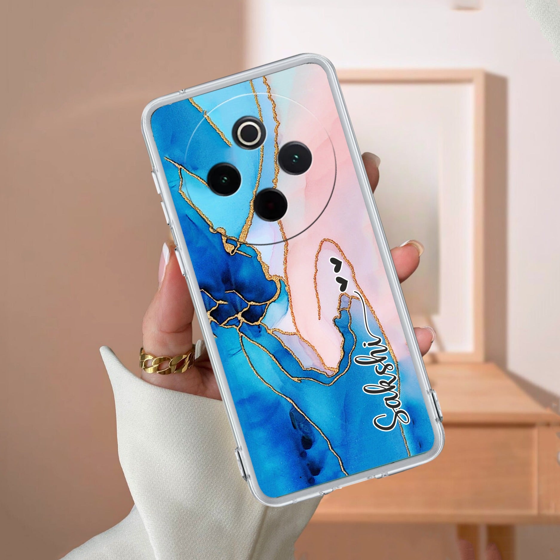 Blue Gradient Marble Customize Transparent Silicon Case For Vivo V30e 5G