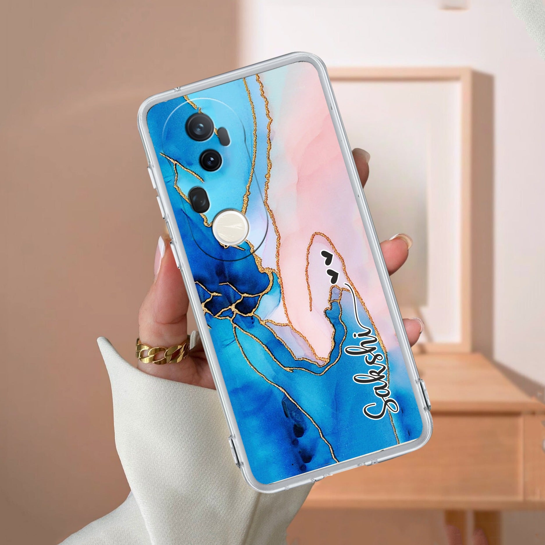 Blue Gradient Marble Customize Transparent Silicon Case For Vivo Y75 4G