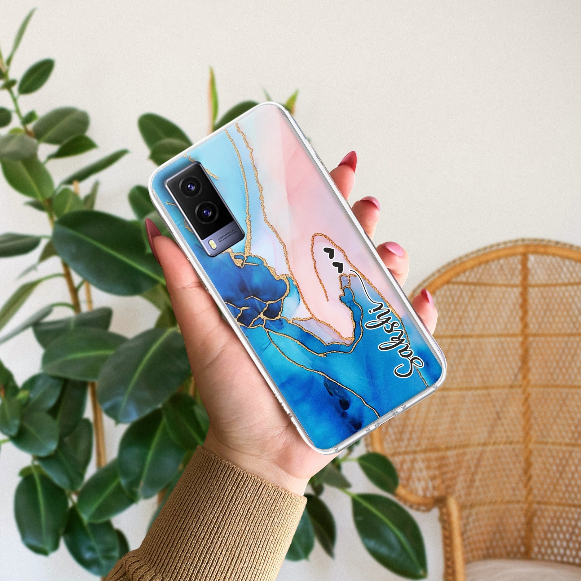 Blue Gradient Marble Customize Transparent Silicon Case For Vivo Y27 4G