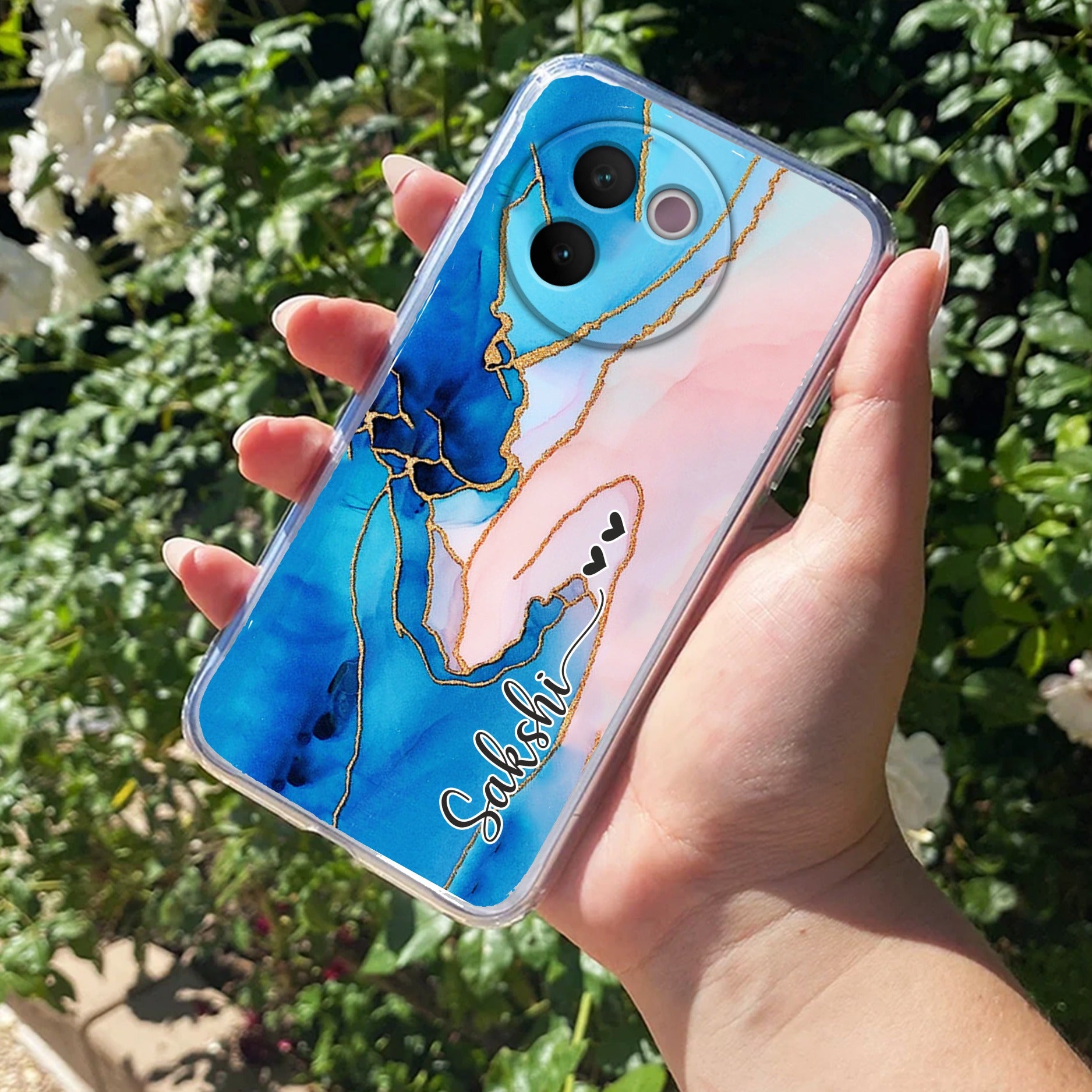 Blue Gradient Marble Customize Transparent Silicon Case For Vivo V30e 5G