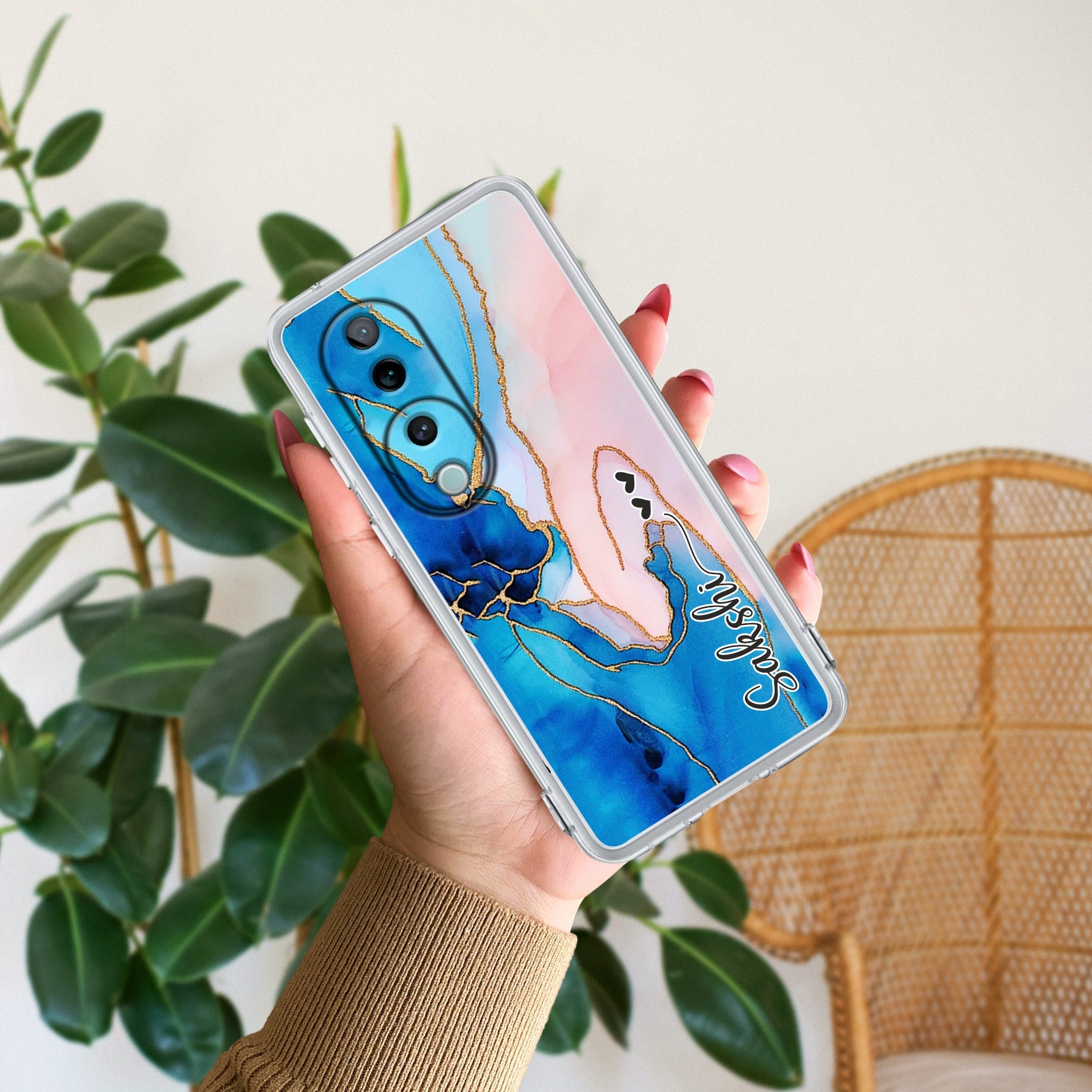 Blue Gradient Marble Customize Transparent Silicon Case For Vivo T3 Ultra