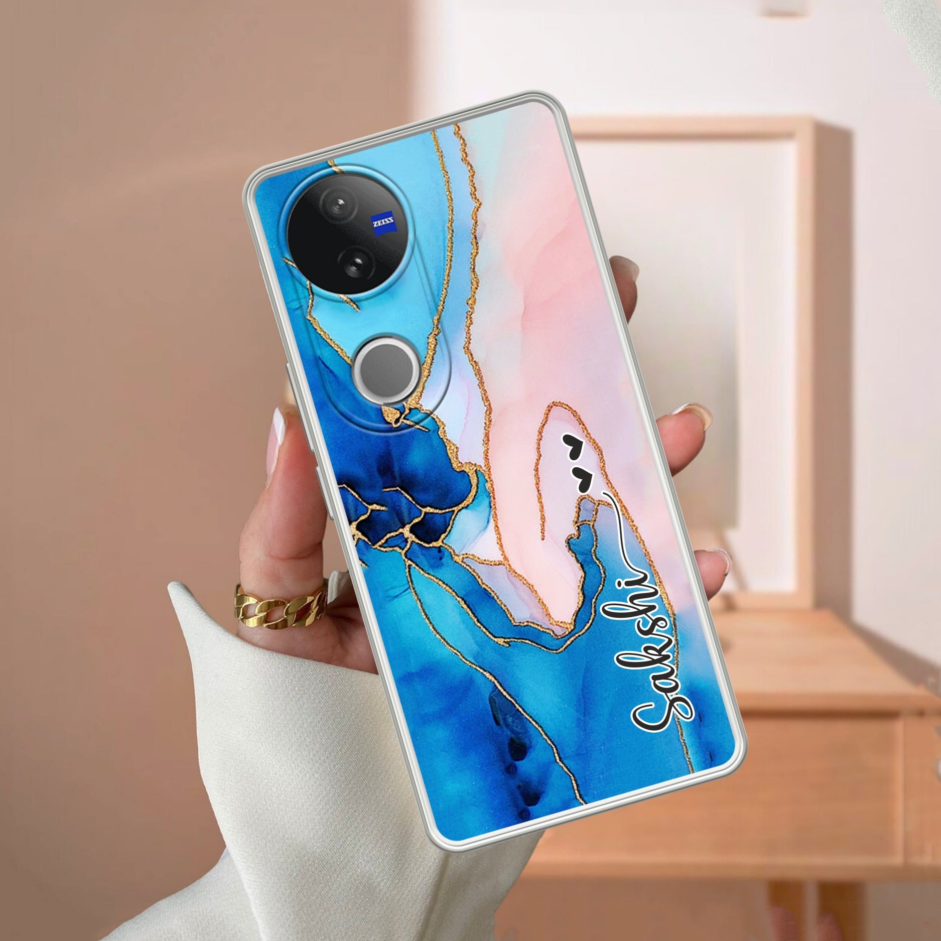 Blue Gradient Marble Customize Transparent Silicon Case For Vivo V50e 5G