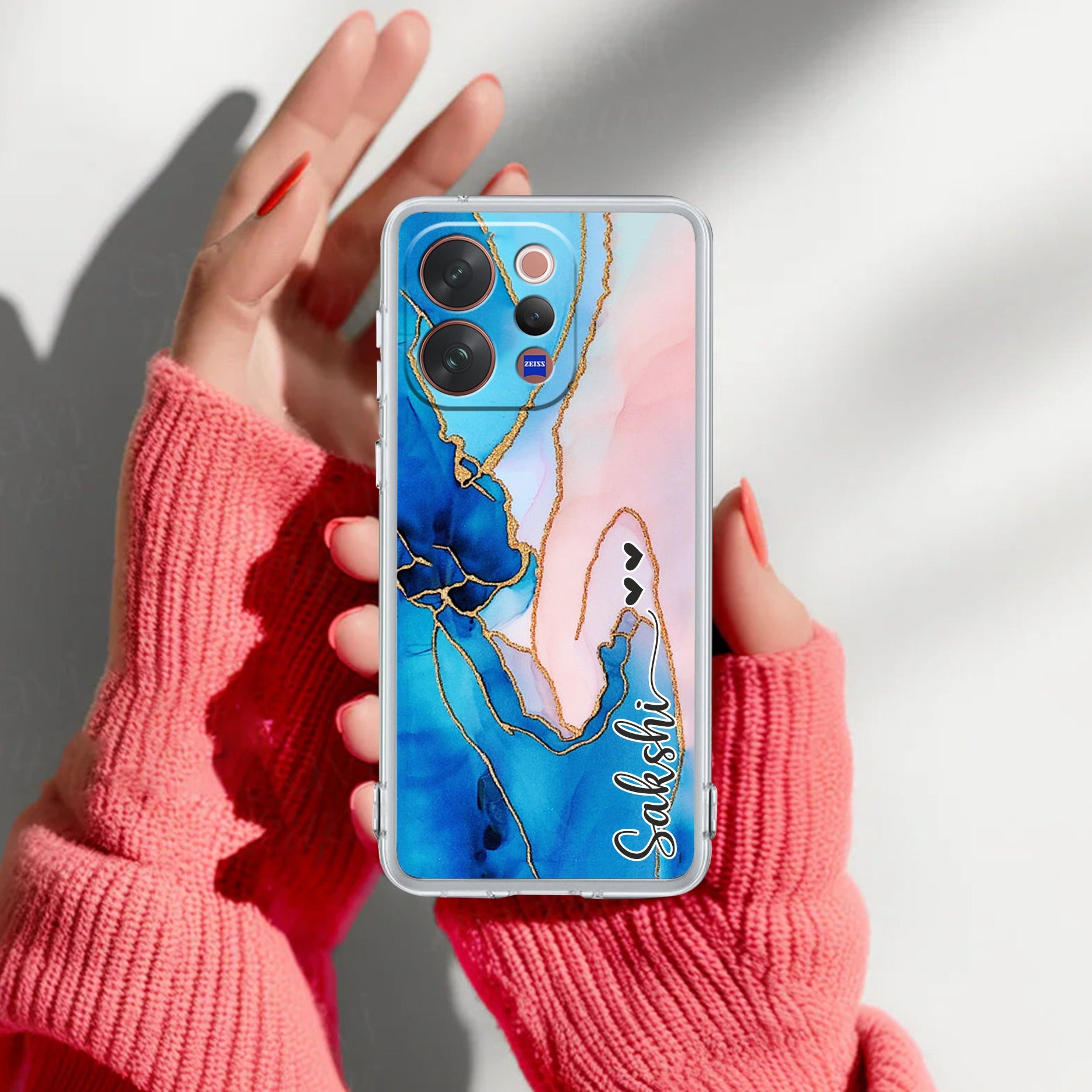 Blue Gradient Marble Customize Transparent Silicon Case For Vivo V70 Elite 5G