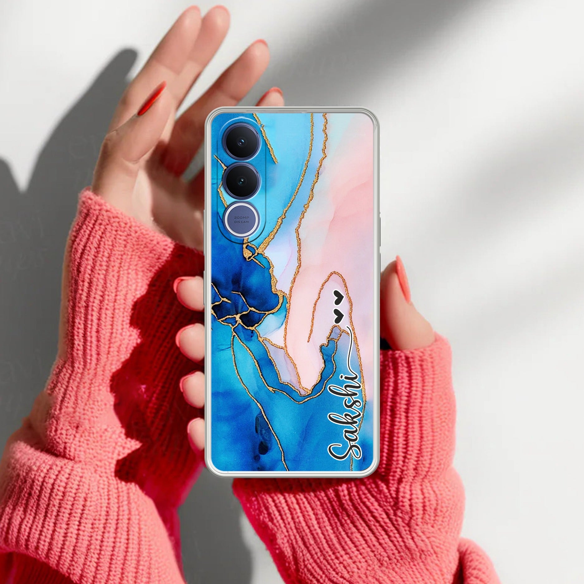Blue Gradient Marble Customize Transparent Silicon Case For Vivo V70 FE 5G