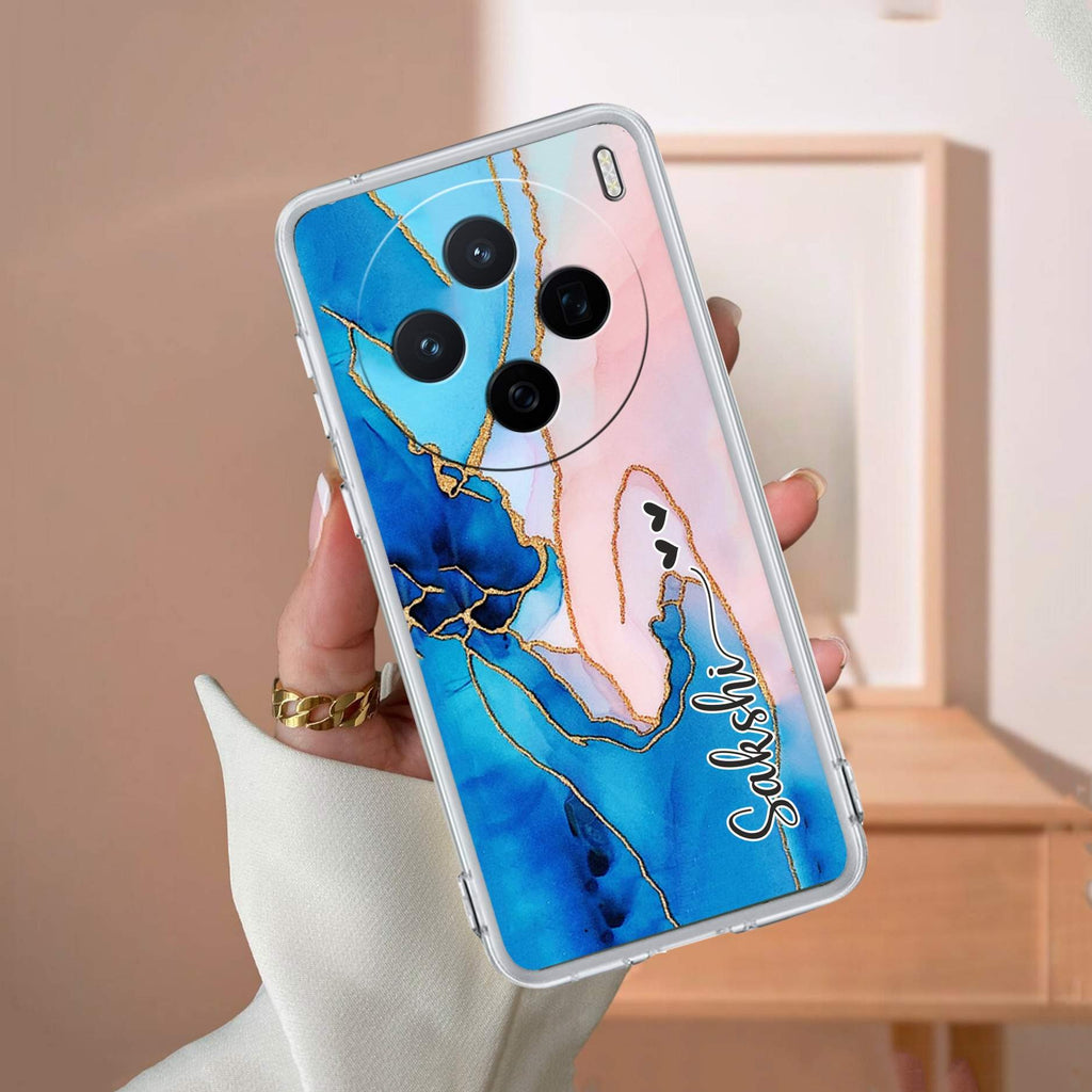 Blue Gradient Marble Customize Transparent Silicon Case For Vivo V25