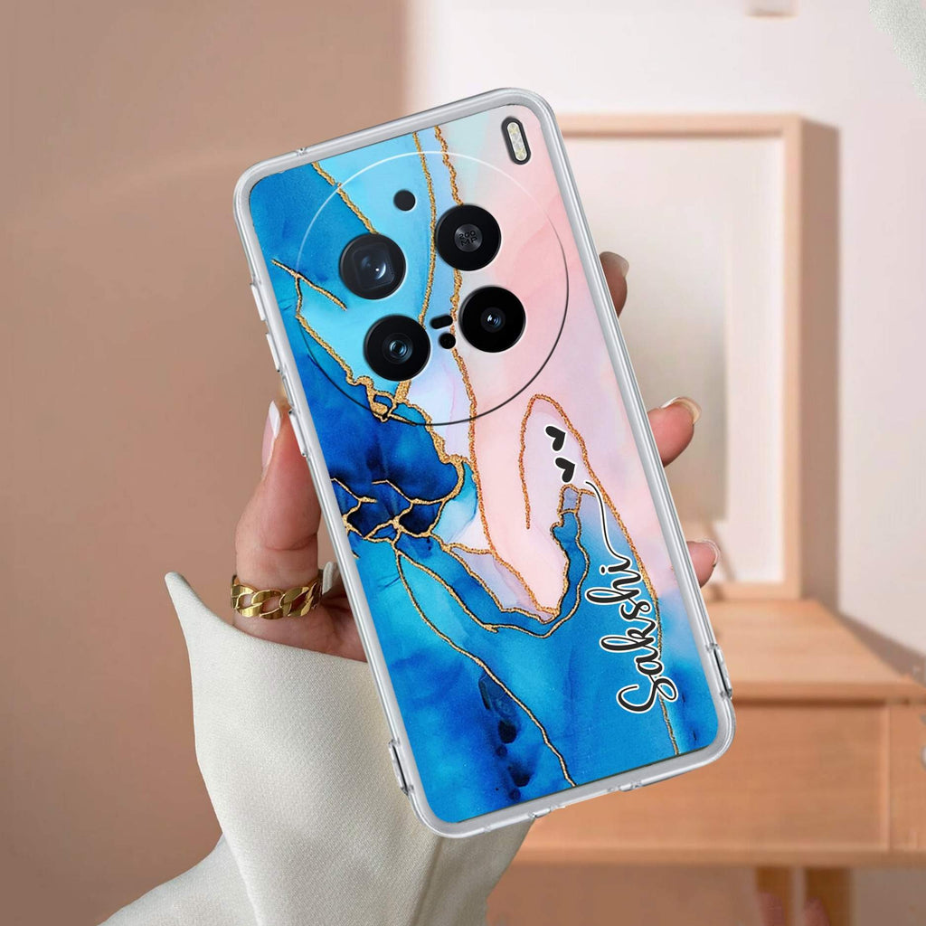Blue Gradient Marble Customize Transparent Silicon Case For Vivo X200 Pro 5G