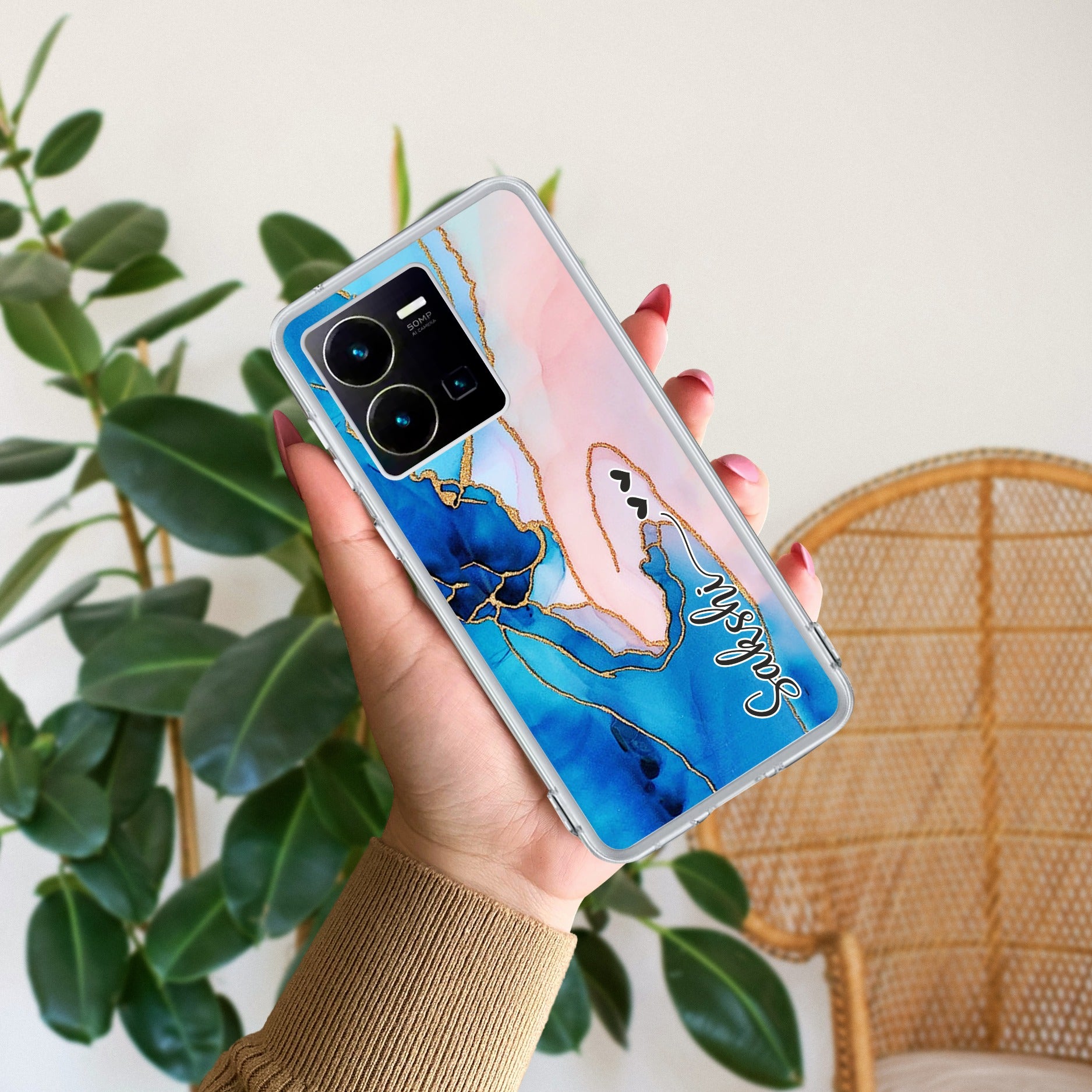 Blue Gradient Marble Customize Transparent Silicon Case For Vivo Y35