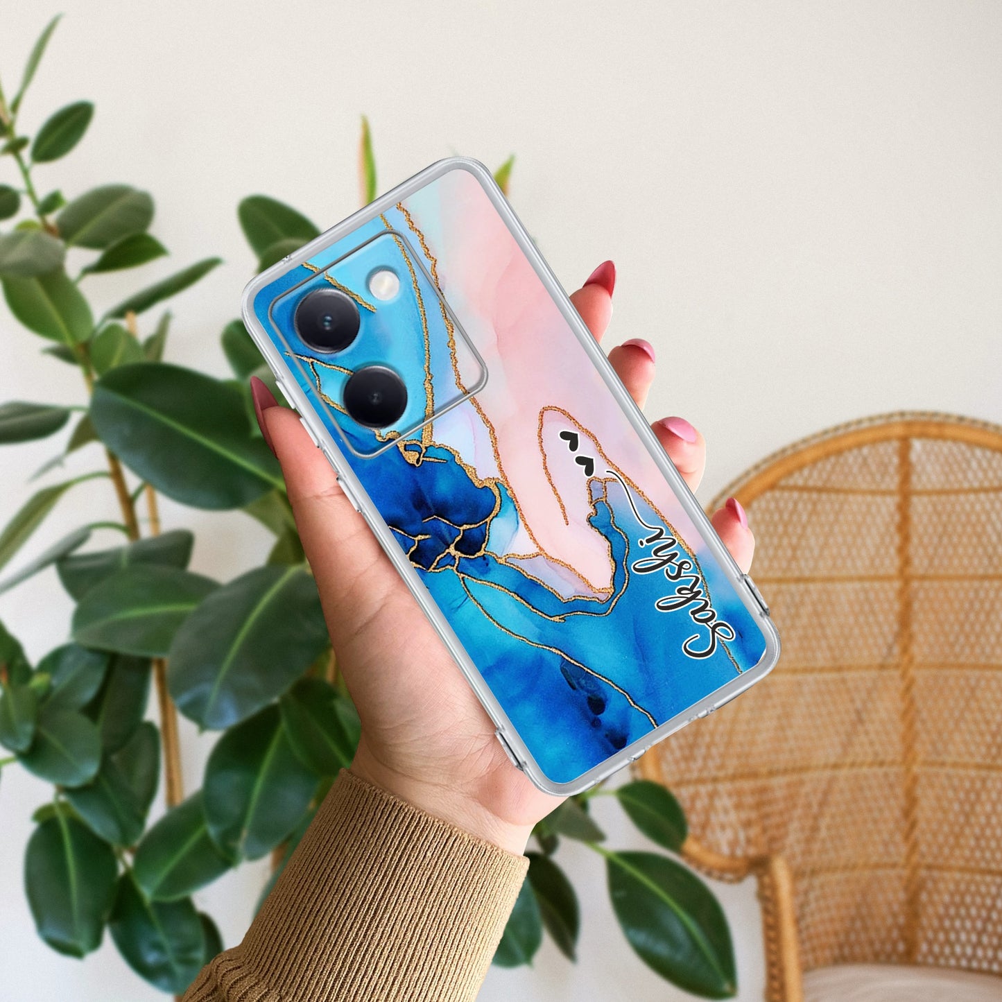 Blue Gradient Marble Customize Transparent Silicon Case For Vivo