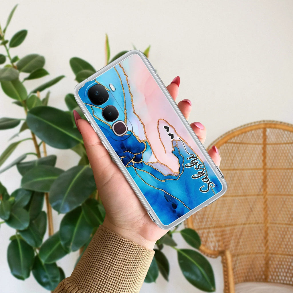 Blue Gradient Marble Customize Transparent Silicon Case For Vivo - ShopOnCliQ