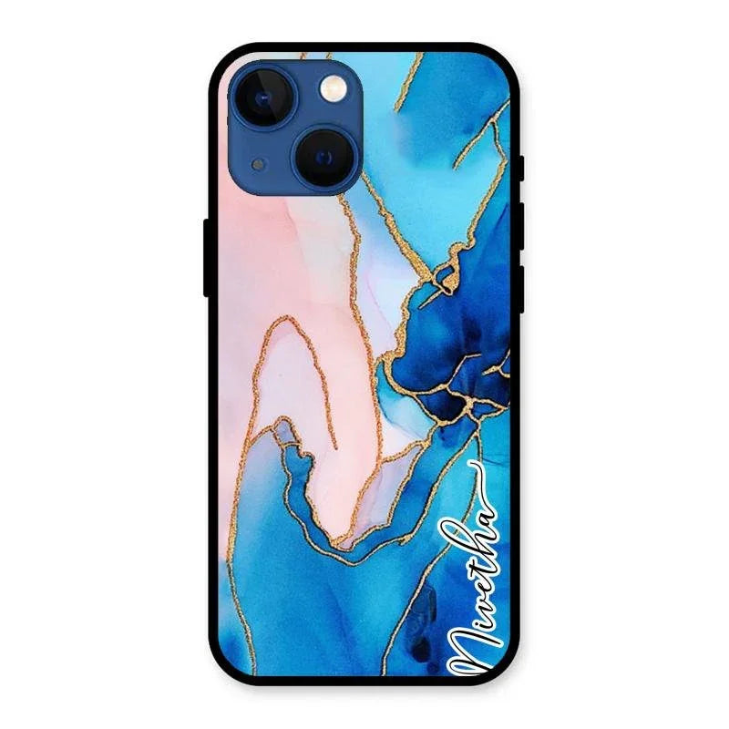 Blue Marble Glossy Metal Case Cover For iPhone 13 mini