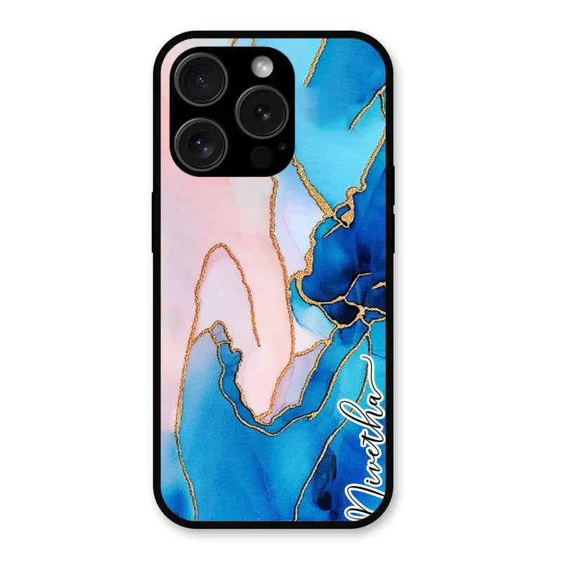 Blue Marble Glossy Metal Case Cover For iPhone 15 Pro Max