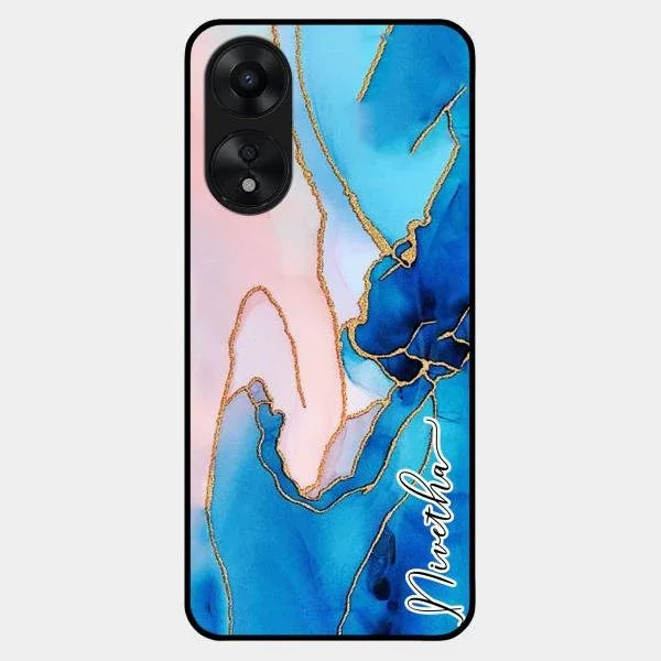 Blue Marble Glossy Metal Case Cover For Oppo A78 5G