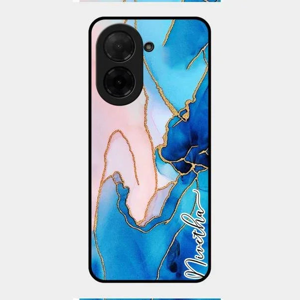 Blue Marble Glossy Metal Case Cover For Poco C71