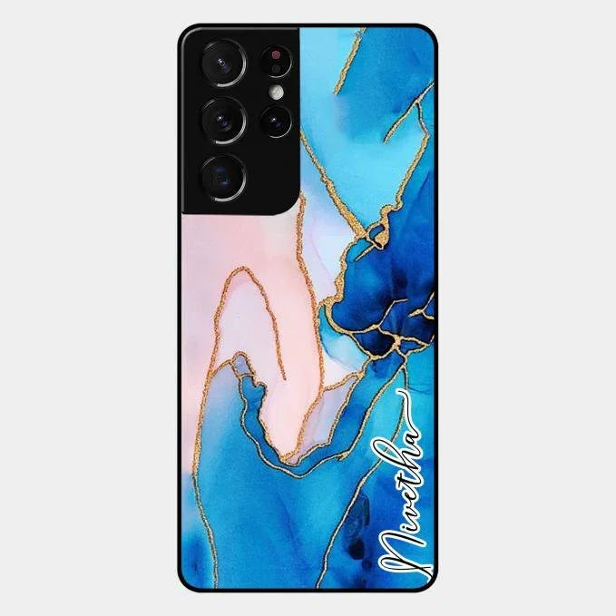 Blue Marble Glossy Metal Case Cover For Samsung Galaxy S21 Ultra