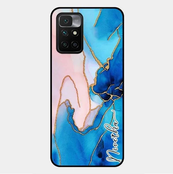 Blue Marble Glossy Metal Case Cover For Xiaomi Redmi 10 Prime 2022