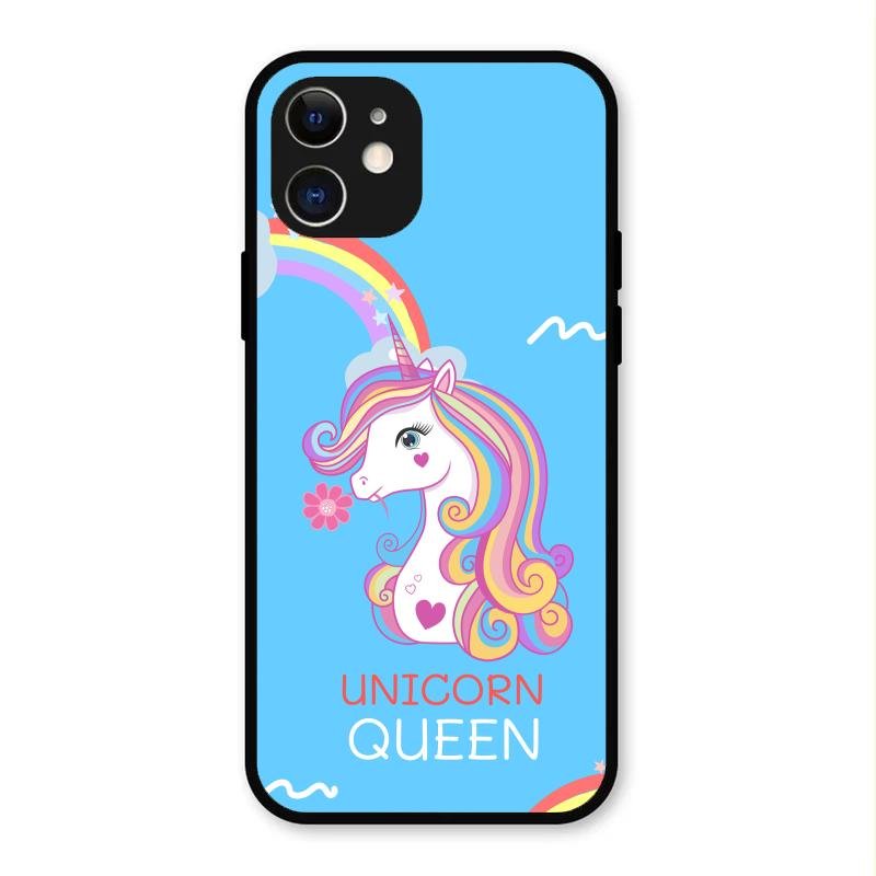 Blue Unicorn Queen Glass Phone Case For iPhone 12