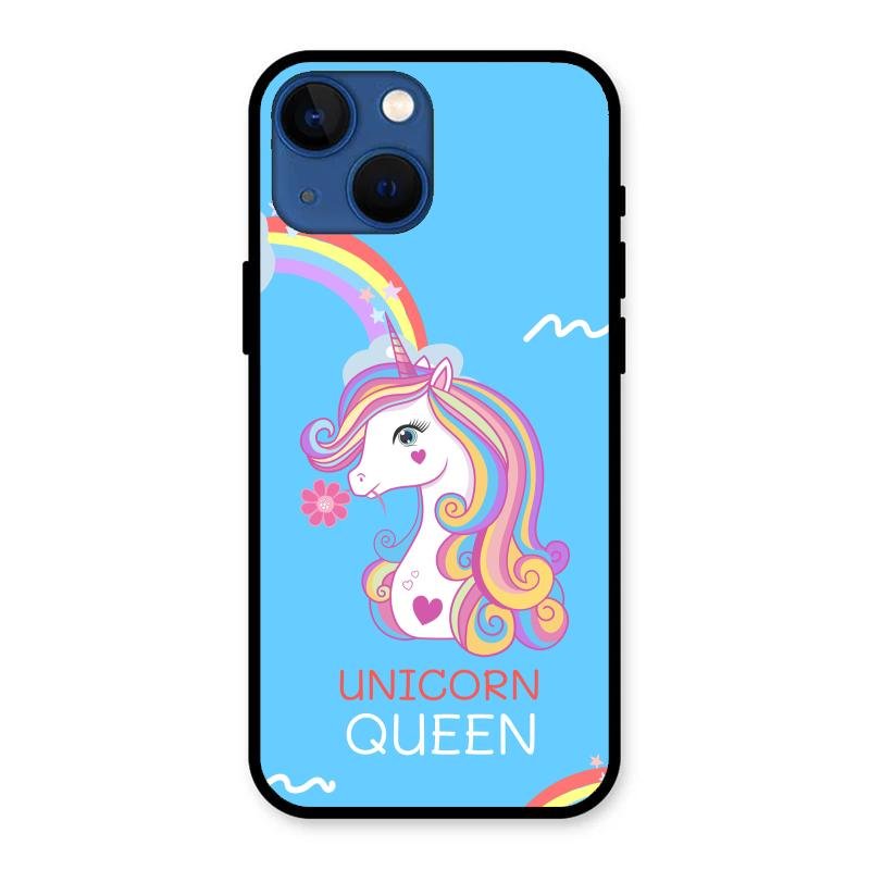 Blue Unicorn Queen Glass Phone Case For iPhone 13 mini