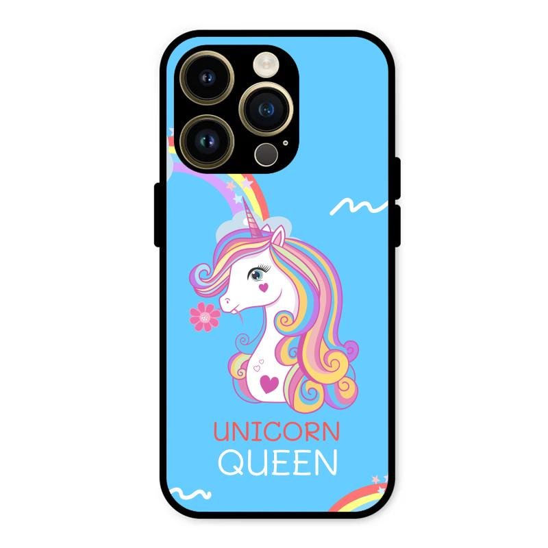 Blue Unicorn Queen Glass Phone Case For iPhone 14 Pro