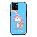 Blue Unicorn Queen Glass Phone Case For iPhone 15 Plus