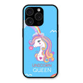 Blue Unicorn Queen Glass Phone Case For iPhone 15 Pro Max