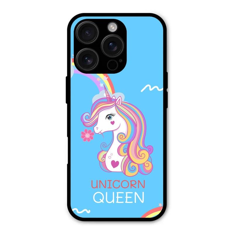Blue Unicorn Queen Glass Phone Case For iPhone 16 Pro
