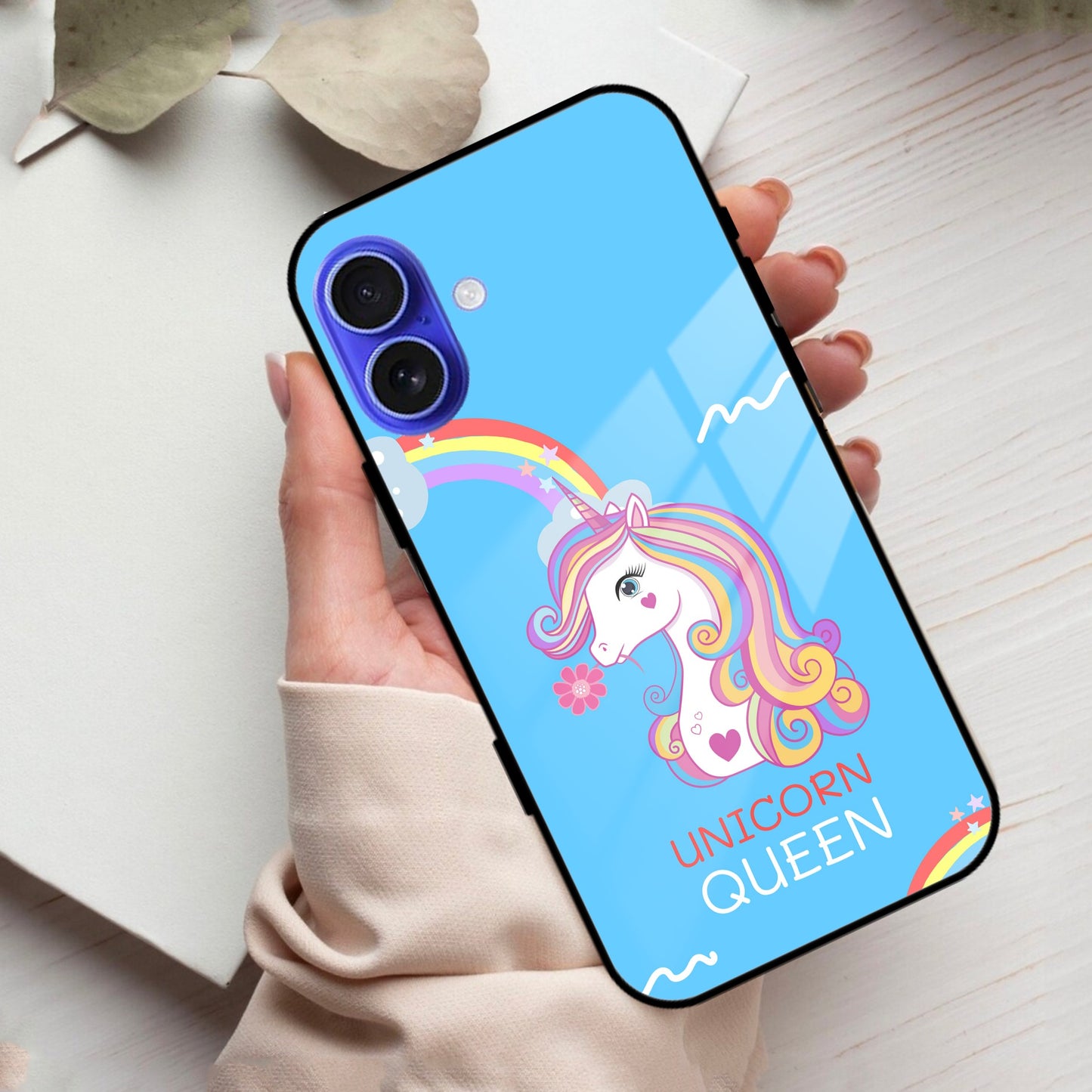 Blue Unicorn Queen Glass Phone Case For iPhone
