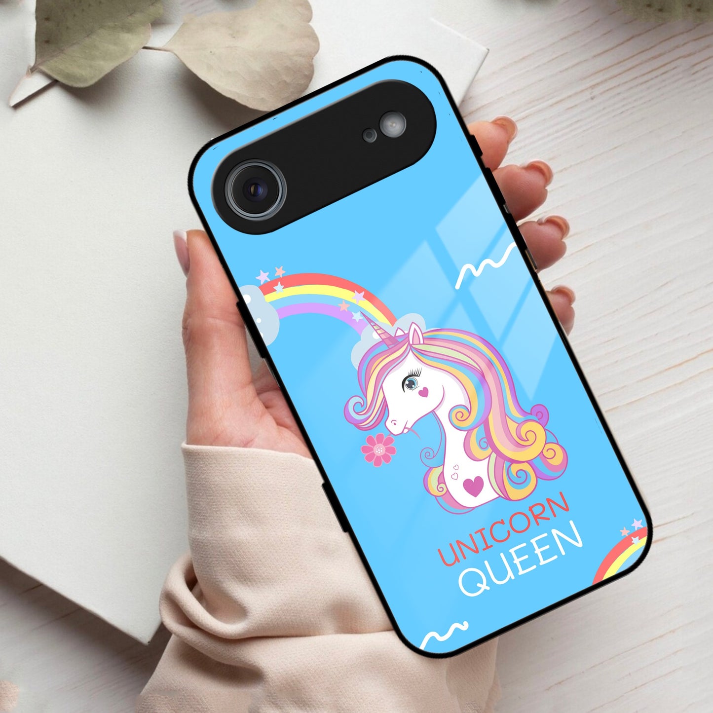 Blue Unicorn Queen Glass Phone Case For iPhone