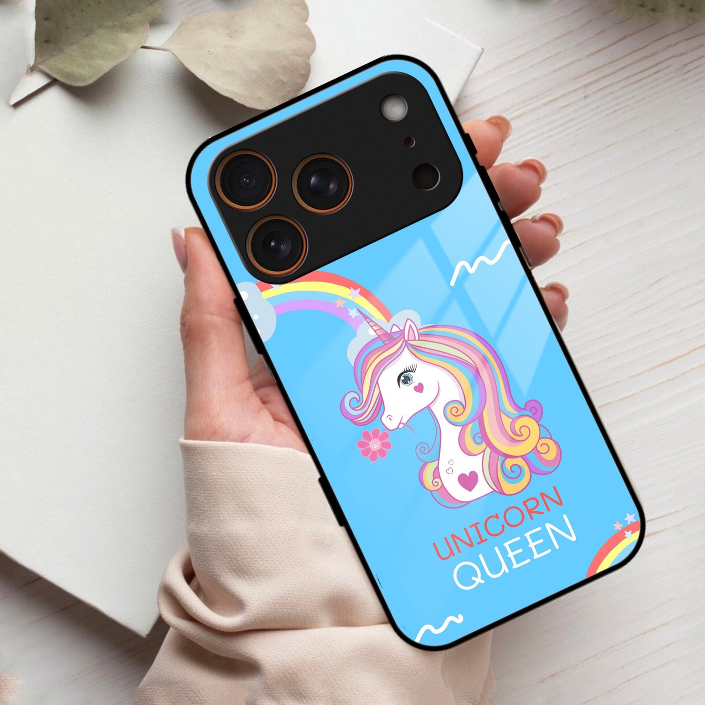 Blue Unicorn Queen Glass Phone Case For iPhone
